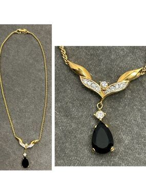 D’orlan black pear shaped gem necklace vintage